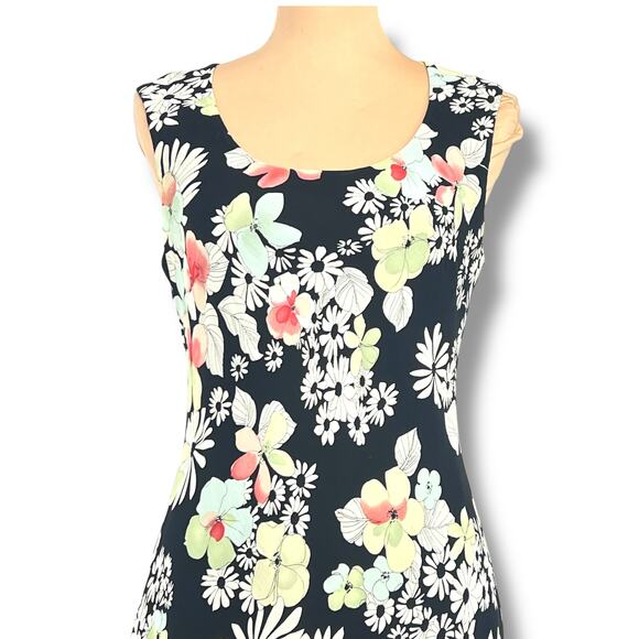 JONES WEAR DRESS Pastel Floral/Black Woven Rayon Midi Dress 10 Formal FairyCore - Picture 3 of 8